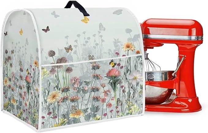 Floral Mixer Covers for Kitchen Aid 6-8 Quart Mixer Dust Cover with Top Handle Dustproof Food Processor Cover Kitchen Appliance Accessories