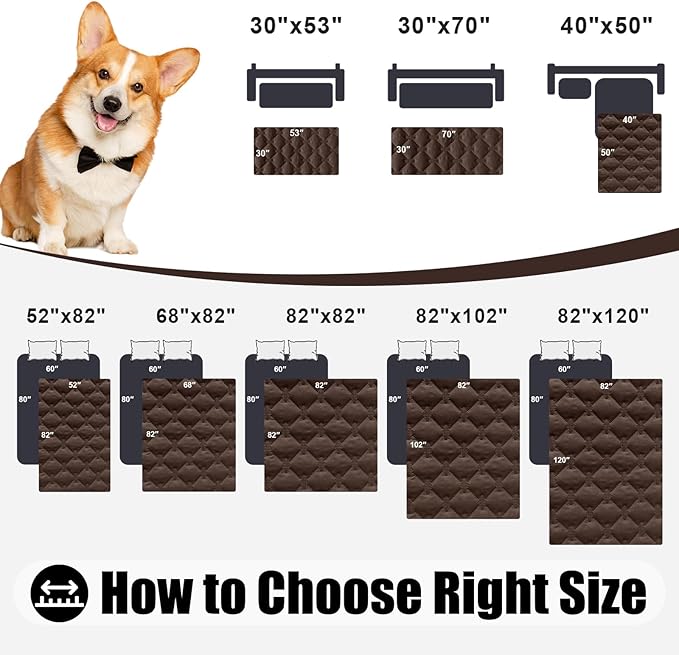 Smiry Waterproof Dog Bed Cover Blanket, Soft Reversible Pet Blanket, Washable Leakproof Cats Dogs Couch Cover for Sofa, Couch, Furniture, Plaid (82x102 Inch, Chocolate/Dark Grey)