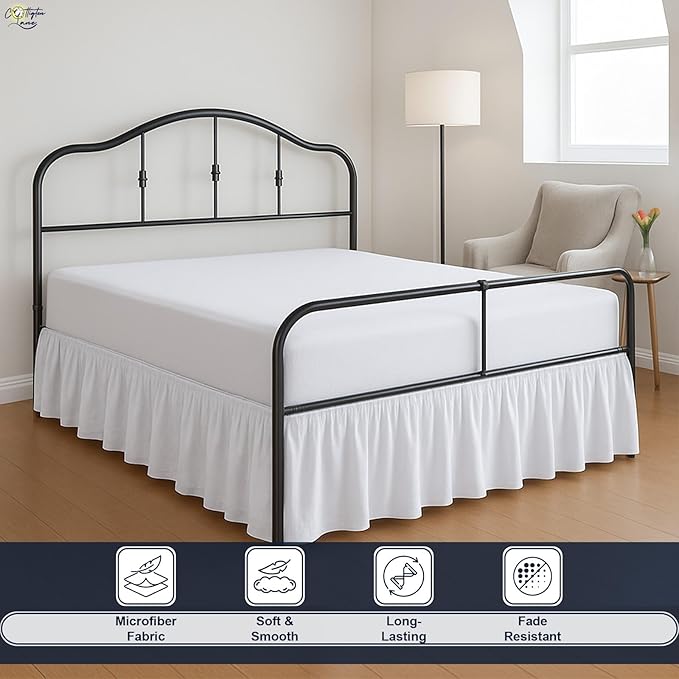 Cottington Lane Ruffled Bed Skirt Twin Size with Split Corner, Brushed Microfiber Hotel Quality White Dust Ruffle, 16 Inch Drop Gathered Bedskirt, Soft and Stylish, Shrinkage and Fade Resistant