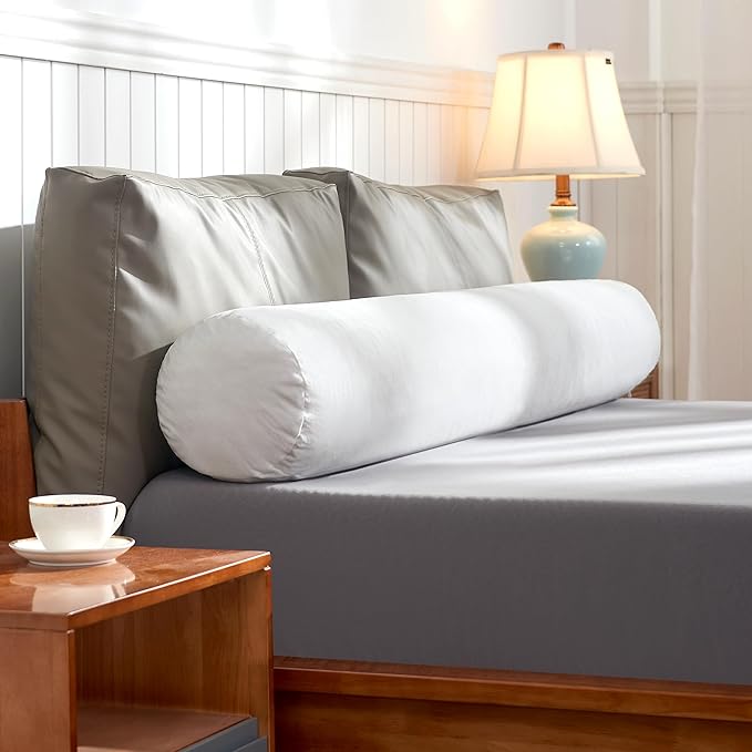 SyMax 7.8"x60" Body Pillow for Queen Bed, Memory Foam Bolster w/Removable Velvet Cover, Headboard Gap Filler Pillow, White