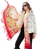 DANA XU 100% Merino Wool Pashmina Shawl for Women 96"x43", Oversized Cashmere Wrap with Tassels, Floral Travel Blanket Cape