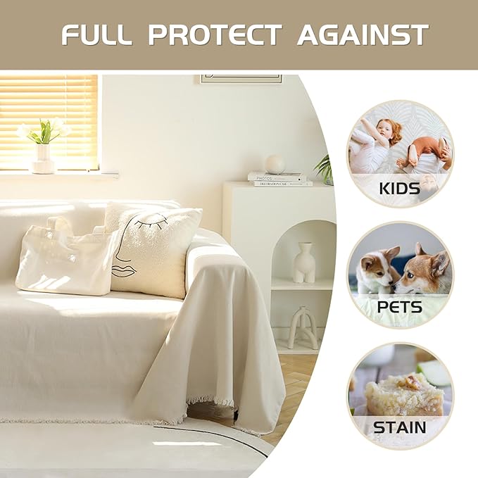 MEETSKY Couch Cover Sofa Covers for 3 Cushion Couch Sofa Slipcovers Thick Chenille Couch Cushion Covers for Loveseat Recliner Simply Put Couch Cover for Pets,Kids 71" x 134", Beige