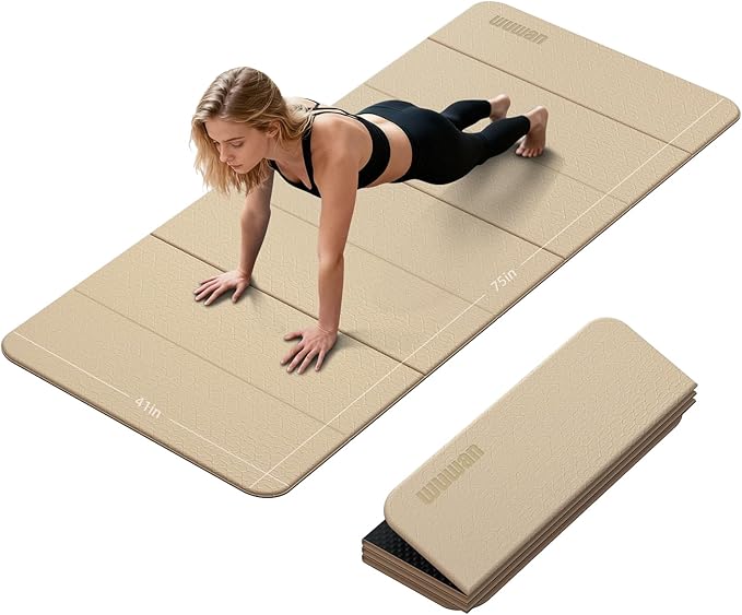 Foldable Yoga Mat Thick 10mm-WUWAN Extra Large Exercise mat, TPE Material, Non-Slip Fitness Folding Mats Easy to Carry For Home Workout Travel Pilates