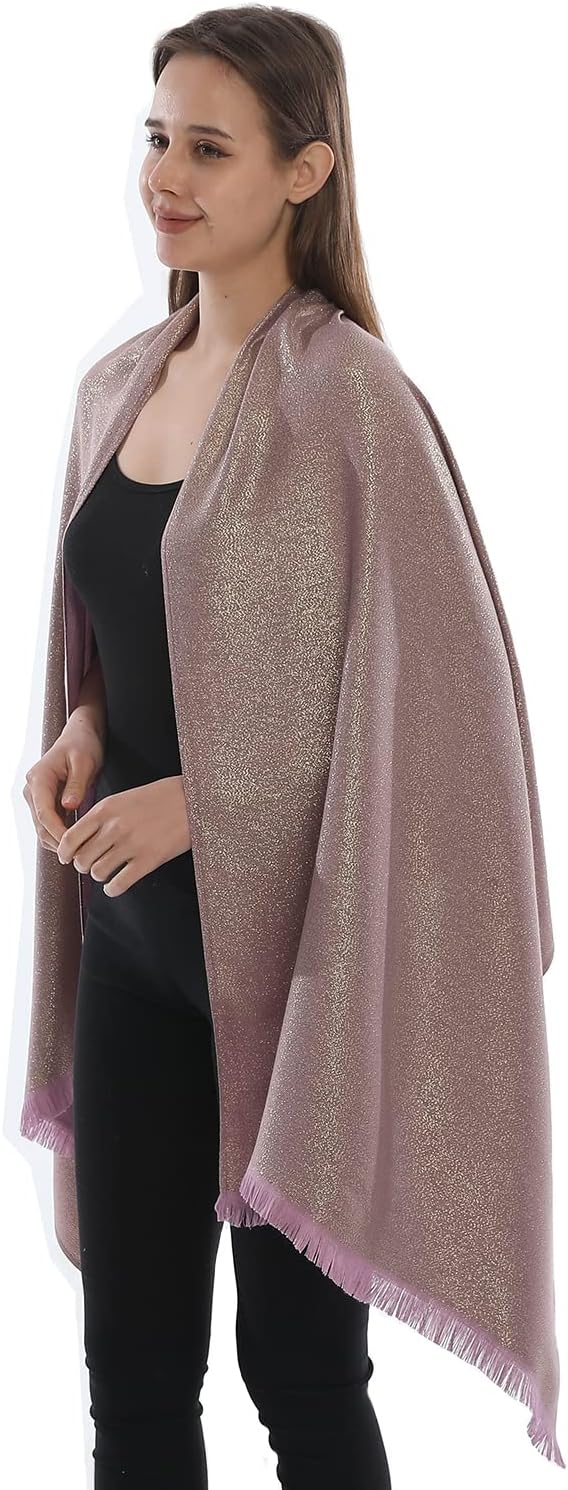 LMVERNA Women's Sparkling Metallic Soft Pashmina Shawls and Wraps Scarf in Solid Colors