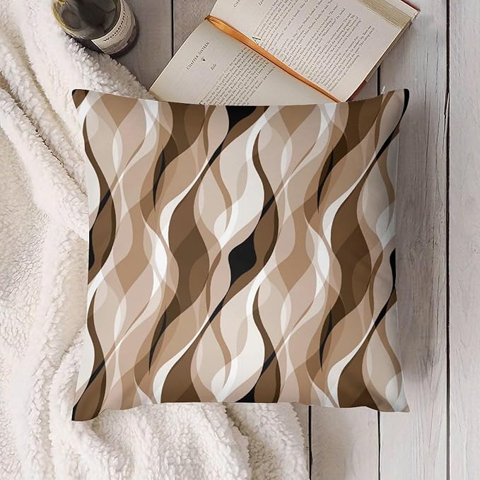 Brown Throw Pillow Covers Modern Abstract Grey and Brown Striped Decorations for Bedroom Living Room Farmhouse Sofa Pillows Bed Couch 16x16 Inch