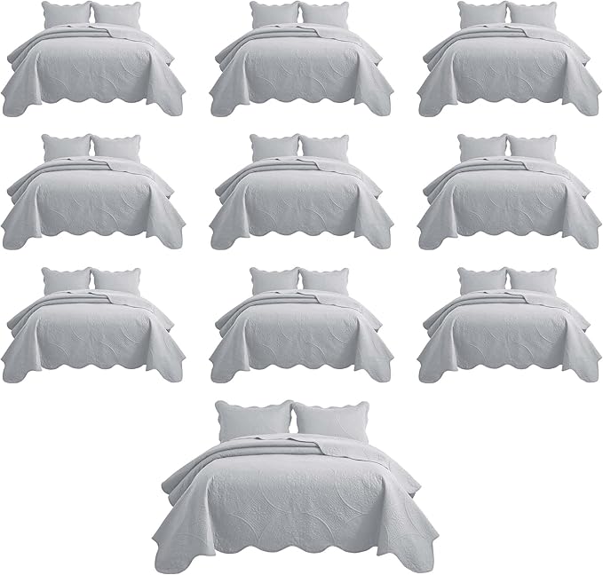IR Imperial Rooms 10 Pack Twin Quilt Bedding Set (68" x 86") - Bulk Wholesale for Hotels, Guest Bedroom & Airbnbs - Lightweight Microfiber Reversible Floral Embossed Quilts Bedspreads (Silver)