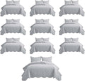 IR Imperial Rooms 10 Pack Twin Quilt Bedding Set (68" x 86") - Bulk Wholesale for Hotels, Guest Bedroom & Airbnbs - Lightweight Microfiber Reversible Floral Embossed Quilts Bedspreads (Silver)