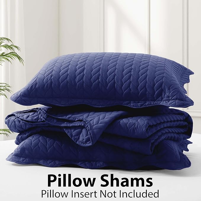 IR Imperial Rooms California King Quilt Bedding Set Size (118"x106") + 2 Pillow Shams (20" x 36"+ 2") - 3 Pcs All Season Reversible Microfiber Coverlet Embossed Quilt Bedspread (Navy)