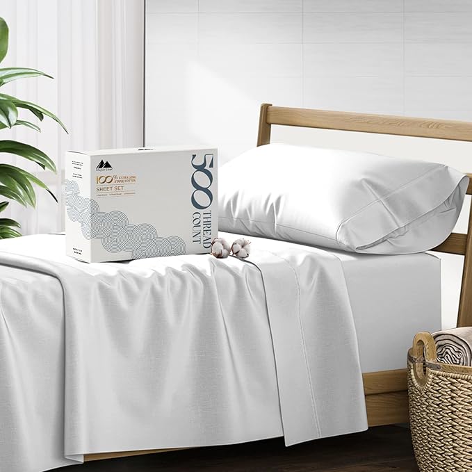 Mayfair Linen 100% Cotton Twin XL Sheet Set - 500 Thread Count Sheets Twin XL Size 3 PC Set (Silver), Soft, Cooling, Hotel-Quality 16" Deep Pocket Sateen Weave Cotton Bedsheet for Dorm Room