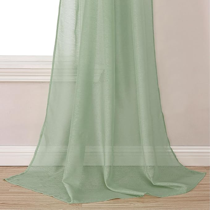 DONREN Sage Green Semi-Sheer Window Valance - Luxury Soft Scarf for Window Wedding Arch, Sheer Curtains (1 Panel, 52 x 216 Inch Length)