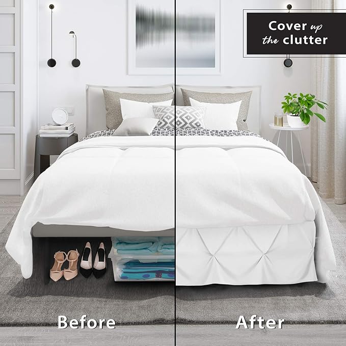 Nestl White Bed Skirt Queen Size, Pinch Pleat Queen Bed Skirt, 14" Inch Drop Queen Bedskirt, Hotel Quality White Bed Skirts, Premium Microfiber Bedskirt for Queen Bed, White Queen Bed Skirt