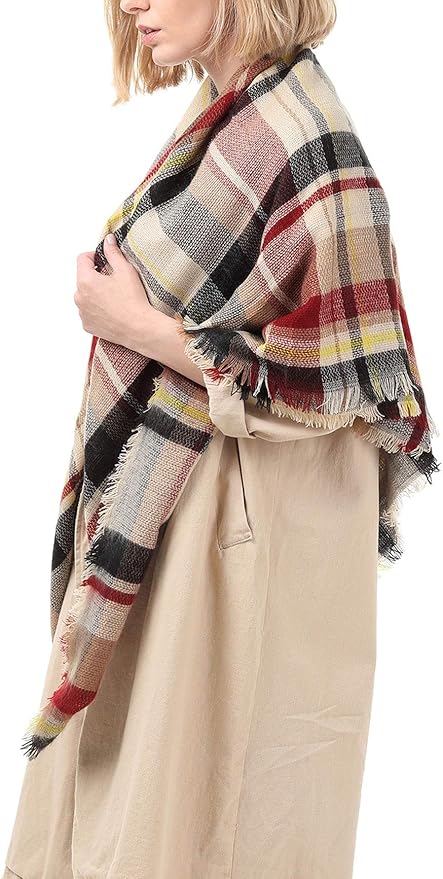 American Trends Women's Cozy Warm Winter Fall Blanket Scarf Stylish Soft Chunky Checked Giant Scarves Shawls