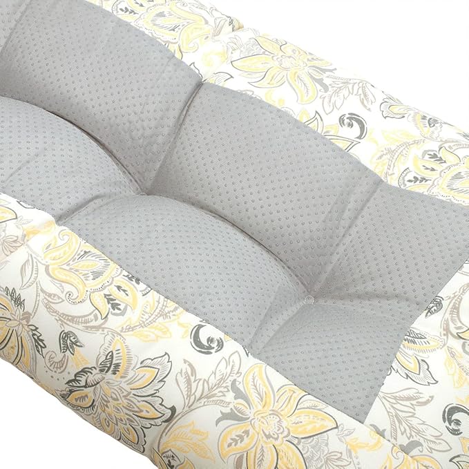 FUNHOME Outdoor Bench Cushion 42 x18 inch with Non-Slip Grips,Water Resistant Porch Swing Cushion,Bench Pillow Pads,Floral Tufted Cushions for Patio Garden Furniture,42" Seat Cushions(Yellow Flower)