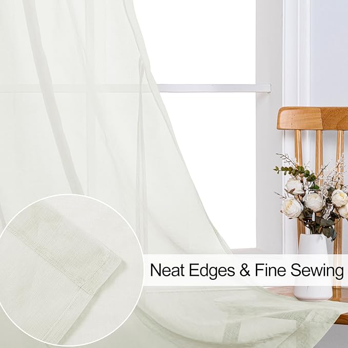 XWZO Sheer Curtains for Bedroom, Light Filtering & Breathable Extra Wide Grommet Voile Window Curtains for Living Room, Home Decor with Tiebacks, Cream, Set of 2 Panels, 70 x 95 Inches Long