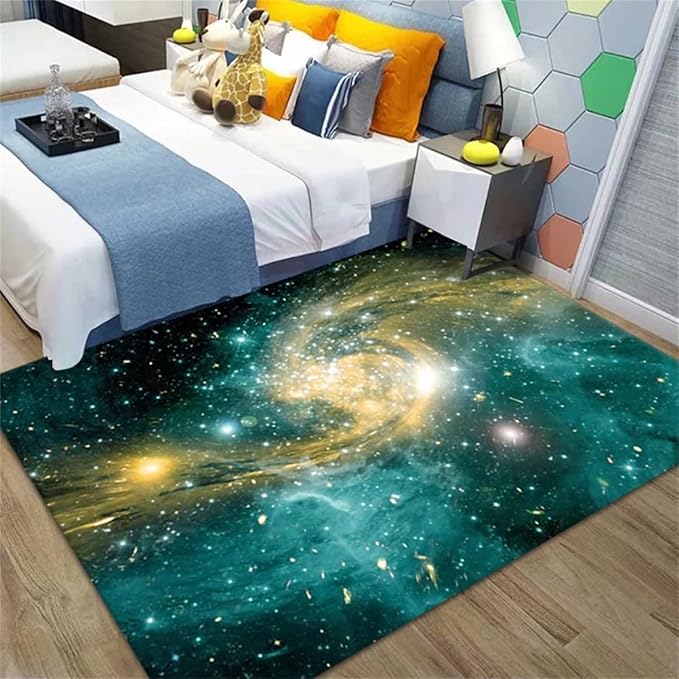 3D Galaxy Universe Area Rugs for Boys Bedroom Living Dinning Room Soft Starry Sky Floor Mats Non Skid Carpet Durable Pad 4' x 5'