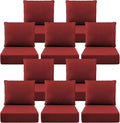 Luxury 6" Outdoor Cushions for Patio Furniture, 24x24x6" Thick Seat Cushion Set of 10, Fade Resistant Couch Chair Replacement Cushions High Density Deep Wicker Chair Cushion w/ Removable Cover, Red