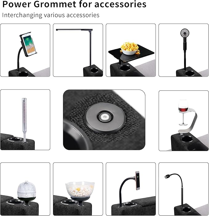 Sofa Armrest with Cup Holder, PU Leather Multifunctional Couch Arm Rest Insert, Removable Couch Caddy with Storage, Equipped with LED Reading Light & Wireless Charge Stand