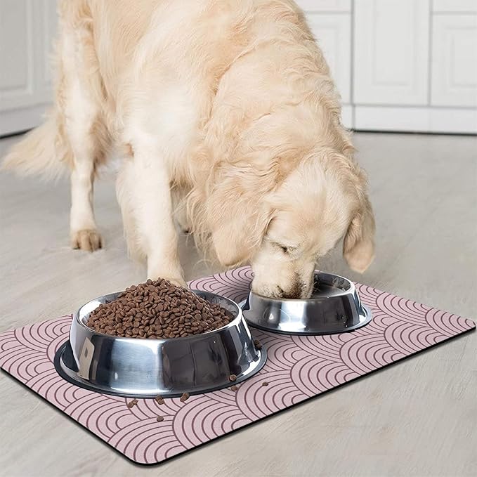Dog Food Mat for Floors, Absorbent and Quick-Drying Pet Cat Food Mat,Anti-Fouling and Easy-to-Clean Pet Feeding Mat,Dog Bowl Mats for Messy Drinking Water Bowls.12 x20inch Boho Style