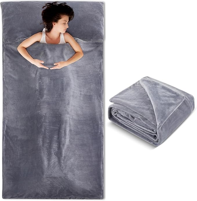 Flannel Sleeping Bag Liner for Adult, Flannel Fluffy Sheet & Camping Sheet for Winter Warm Thick Sheets for Backpacking, Hotel, Traveling, Sleeping Bag with Zipper