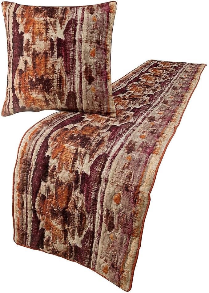 The HomeCentric King Queen Twin Pink & Orange Designer CA King 86"x18" Bed Runner Without Pillow Cover, Ikat & Quilted Bed Scarf on Cotton Printed Fabric - Ikat Splash