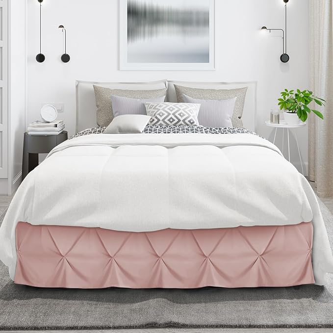 Nestl Blush Pink Bed Skirt Cal King Size, Pinch Pleat Cal King Bed Skirt, 14" Inch Drop Cal King Bedskirt, Hotel Quality Bed Skirts, Microfiber Bedskirt for Cal King Bed, Blush Pink Cal King Bed Skirt
