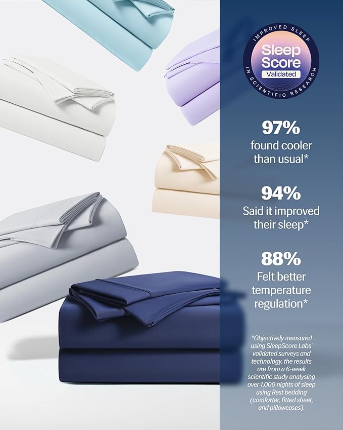 REST® Evercool®+ Starter Sheet Sets, Twin XL Size, Blue, Breathable Bed Sheet for Hot Sleeper and Night Sweats, with Pillowcases, Ionic+ Self-Cleaning Silver Yarn for Sensitive Skin,3PCS No Flat Sheet