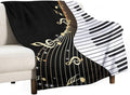 Music Note Blanket Black White Piano Keys Gold Music Note Soft Cozy Lightweight Throw Blanket for Kids Girls Boys Bedroom Living Room Dorm Chair Sofa Travel 70x80in