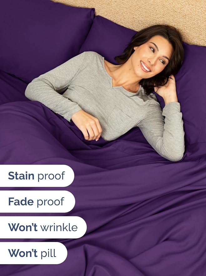 Extra Deep Pocket Queen Sheet Set - 4 Piece Breathable & Cooling Bed Sheets - Hotel Luxury Sheet Set - Ultra Soft, Wrinkle Free & Comfy - Easily Fits Extra Deep Mattresses - Deep Pocket Purple Sheets