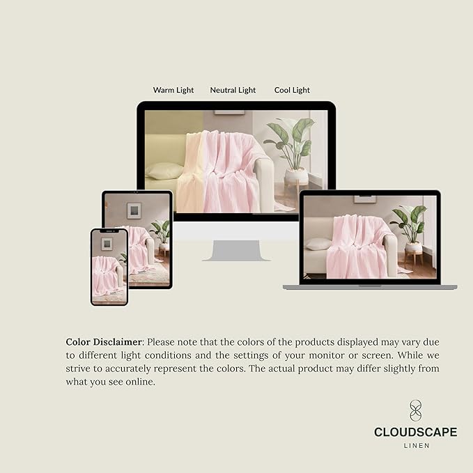 Cloud Scape Linen Oversized 4 Layer Muslin Blanket Twin Size - 100% Cotton, Lightweight & Breathable All Season Gauze, Pre-Washed, for Bed, Couch, fits Twin XL Bed,68x92, Seashell Pink