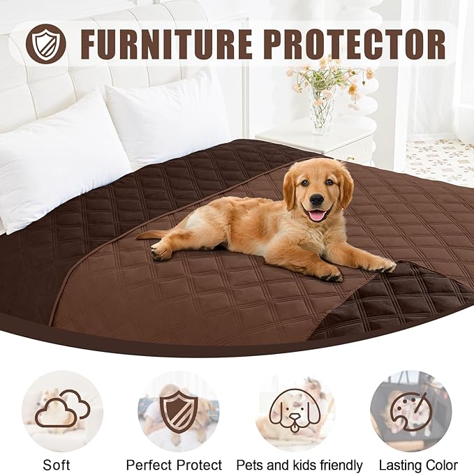 Smiry Waterproof Dog Bed Cover Blanket 82x82, Soft Reversible Pet Blanket, Washable Leakproof Cats Dogs Couch Cover for Sofa, Couch, Furniture, Lattice, Brown/Chocolate