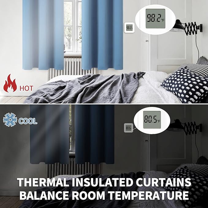 BGment Denim Blue Blackout Curtains 72 Inches Long for Bedroom - Thermal Insulated Window Drapes with Rod Pocket Room Darkening for Living Room, 42 x 72 Inch, 2 Panels