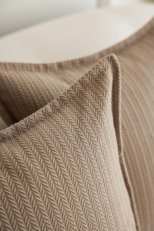 Set of 2 Cozy Striped Herringbone Flange Throw Pillow Covers, Aesthetic Embossed Pattern Pillow Covers for Couch and Bed - 18"x18", Taupe