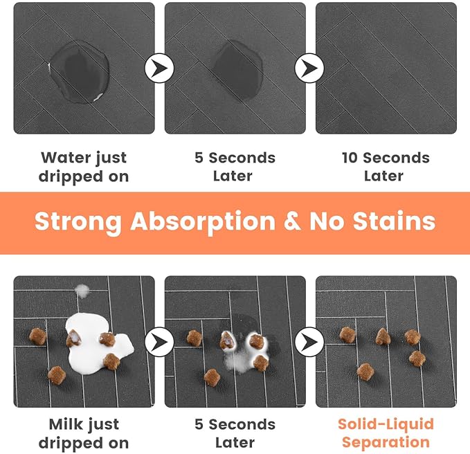 Pet Feeding Mat-Absorbent Pet Placemat for Food and Water Bowl, with Waterproof Rubber Backing, Quick Dry Water Dispenser Mat for Dog and Cat (27"x17", Striped Dark Gray)