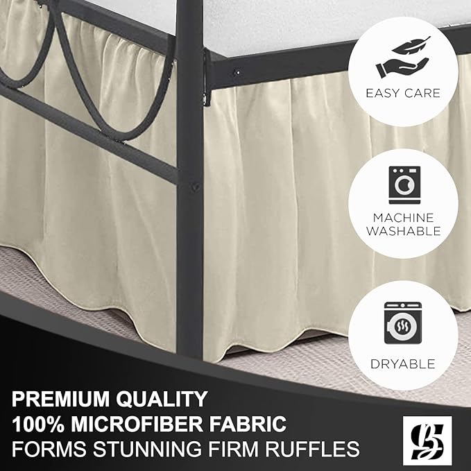 SKY BEDDINGS - Full Size Ruffled Bed Skirt with Split Corners - 18 Inch Drop Dust Ruffle Bed Skirt with Platform Three Sided Coverage - 100% Microfiber, Ivory