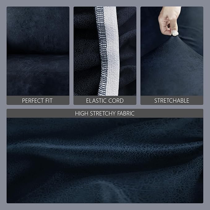 molasofa Leather Like Stretch Futon Slipcover Armless Futon Bed Sofa Cover Furniture Protector with Elastic Bottom, Soft and Washable Futon Cover for Sofa Bed Stay in Place（Medium, Navy Blue）