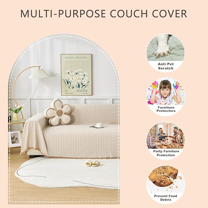 Coffee Couch Cover Blanket Cute Geometrical Jacquard Washable Sofa Cover for Extra Large Furniture for 3 Cushion Sofa L Shaped Sectional Couch Blanket 71"x 118"