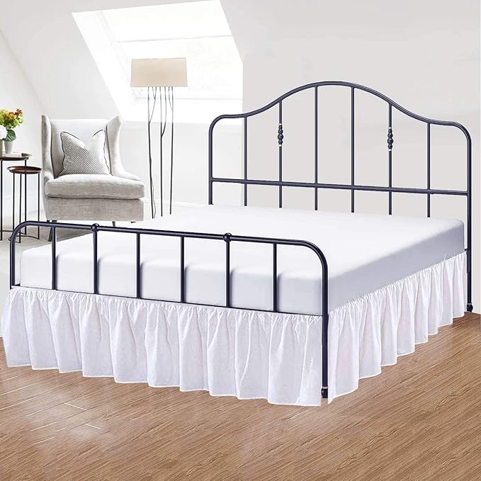 Cottington Lane Ruffled Bed Skirt King Size with Split Corner, Brushed Microfiber Hotel Quality White Dust Ruffle, 24 Inch Drop Gathered Bedskirt, Soft and Stylish, Shrinkage and Fade Resistant