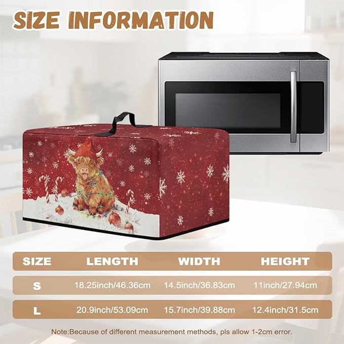 Microwave Oven Dust Cover, Christmas Highland Cattle Waterproof Polyester Dust Cover for Microwave Oven for Most Standard Microwaves Easy to Clean