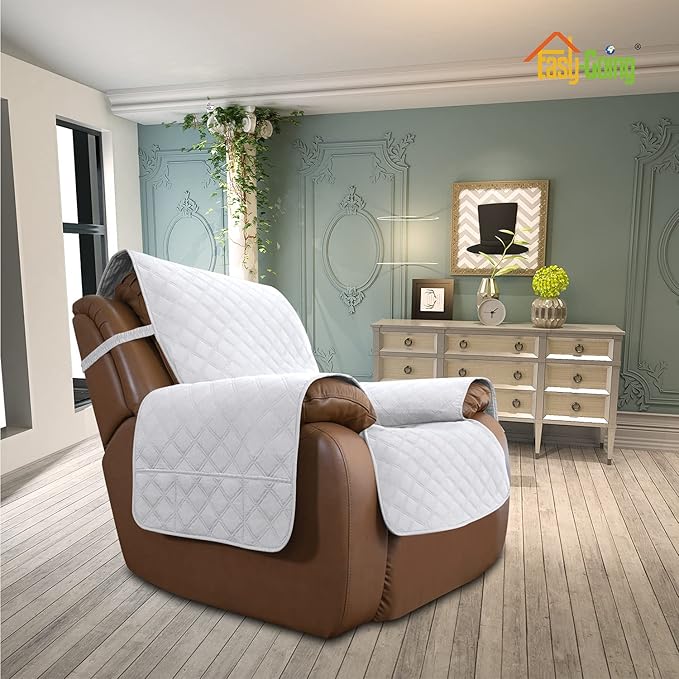 Easy-Going Sofa Slipcover Waterproof Oversized Recliner Chair Cover Non-Slip Fabric Couch Cover for Living Room Washable Furniture Protector for Pets Kids Children Dog Cat (Oversized Recliner, White)