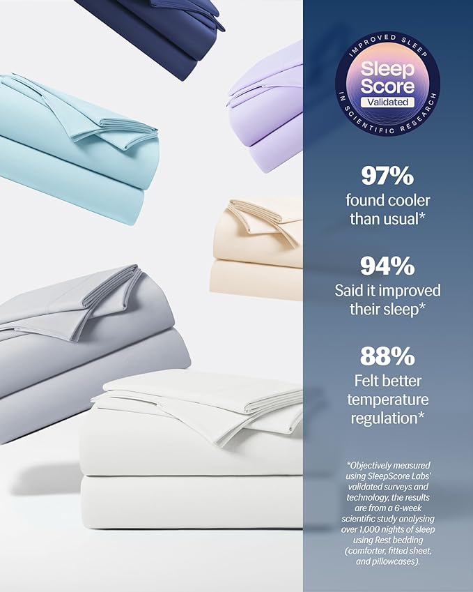 REST® Evercool®+ Starter Sheet Set, TwinXL Size, White, Breathable Bed Sheets for Hot Sleeper and Night Sweats, with Pillowcases, Ionic+ Self-Cleaning Silver Yarn for Sensitive Skin 3PCS No Flat Sheet