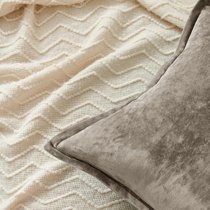 Luxurious Velvet Euro Shams Decorative Throw Pillow Covers 26x26 Set of 2 Solid Square Euro Pillow Shams for Sofa Couch Bedroom, Brown