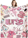 Pink Nurse Blanket, Coquette Pink Print Throw Blankets for Office Home Bedroom Living Room Couch Decor, Nurse Appreciation Gifts for Women, Nursing Gifts, 50x60 Inch