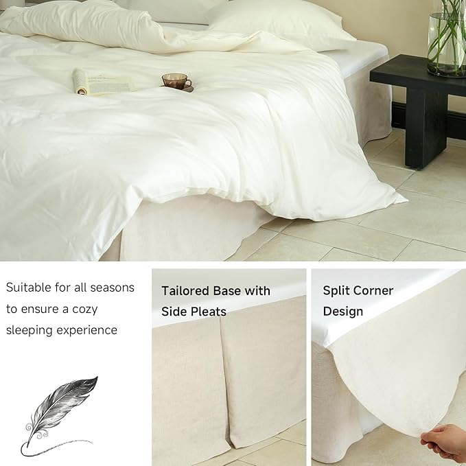Simple&Opulence French Linen Bed Skirt with Classic 14 inch Drop Dust Ruffle, Tailored Draped Premium Natural Flax Cotton Blend Basic Dust Easy Fit Breathable Farmhouse Bedding (Twin, Basic Linen)