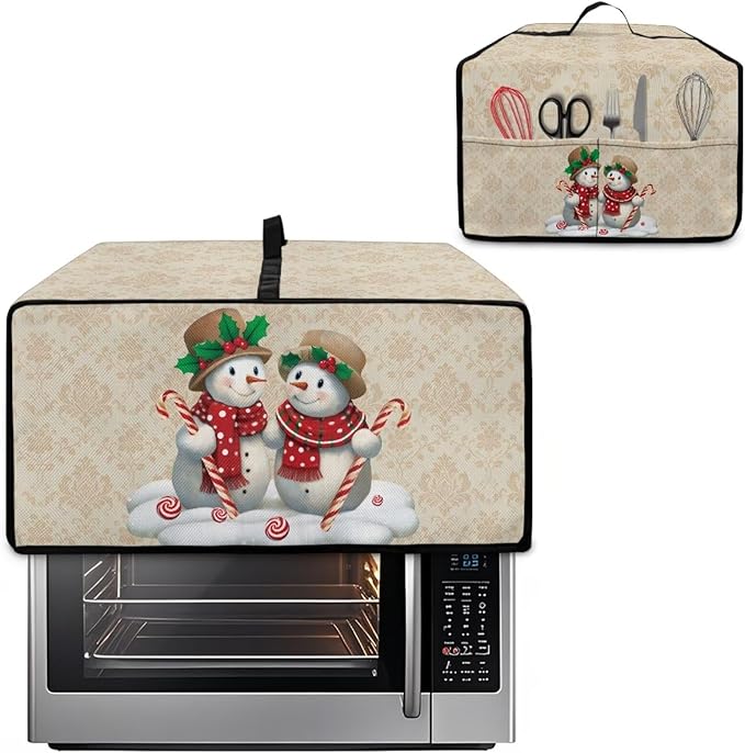 Air Fryer Toaster Oven Dust Cover Protective Microwave Oven Cover Small Appliance Protector Decorations Kitchen Accessories for Christmas, L, Snowman Candy Cane Floral Pattern Beige