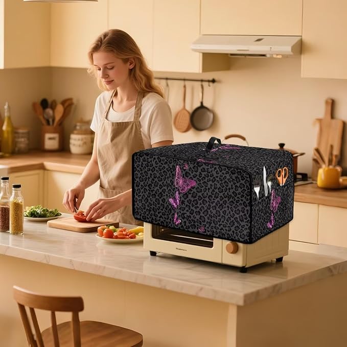 Butterfly Leopard Print Microwave Oven Dust Cover Heavy Duty Microwave Oven Cover Foldable Dust-Proof Kitchen Machine Covers Case Protections for Toaster Oven, M