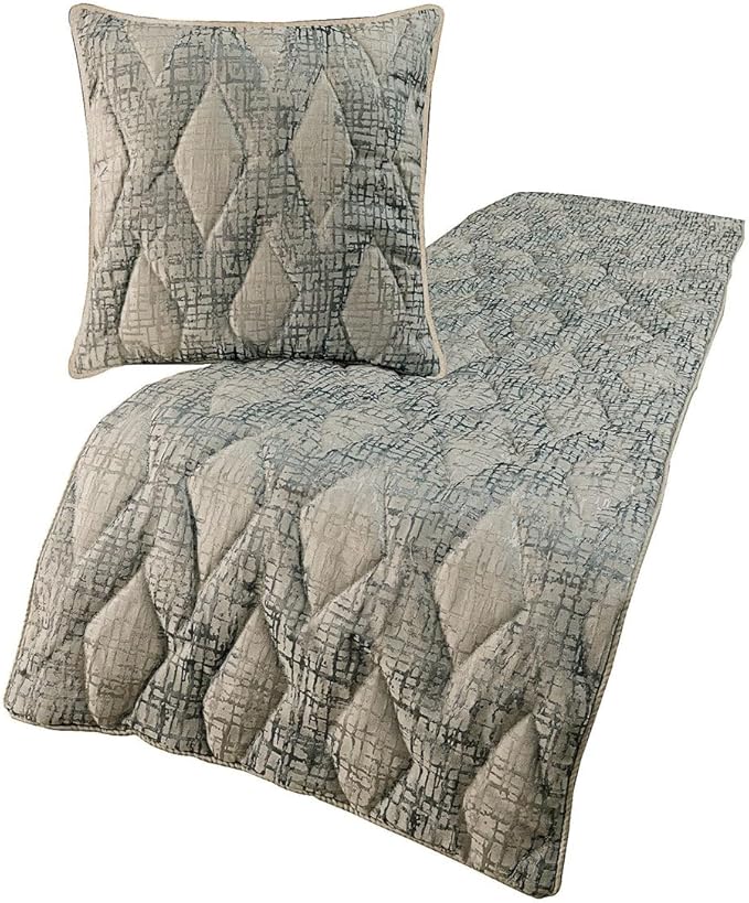 The HomeCentric King Queen Twin Grey Decorative King 90"x18" Bed Runner with Pillow Cover, Quilted Bed Scarf on Jacquard Fabric - Graphitti Grey