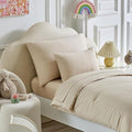 Toddler Bedding Set - 5 Piece Soft and Breathable Toddler Bed Set for Boys and Girls, Includes Quilted Comforter, Fitted Sheet, Flat Top Sheet, Standard Pillowcase and Toddler Pillowcase, Cream Beige