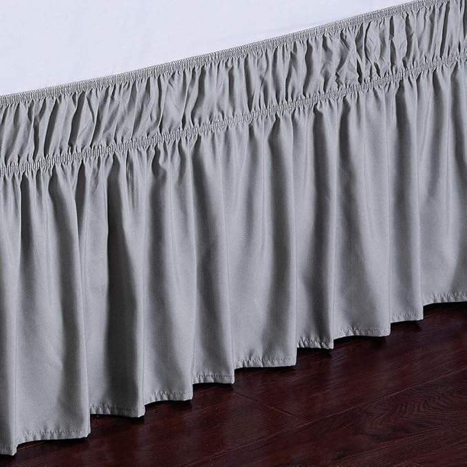 MEILA Wrap Around Bed Skirt Three Fabric Sides Elastic Dust Ruffled 16 Inch Tailored Drop,Easy to Install Fade Resistant-Grey, Queen/King