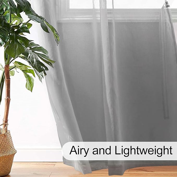 XWZO Grey Sheer Curtains for Bedroom, Light Filtering Privacy Voile Textured Drapes, Grommet Tieback Window Curtains for Living Room, Home Office, Kids' Room, 52 x 84 Inch, Set of 2 Panels
