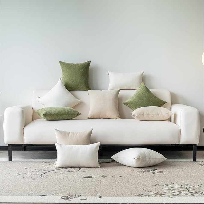 a moment Pack of 2 Decorative Chenille Throw Pillow Covers with Twill Cushion Covers for Sofa Living Room Couch Bed 18x18 Inch Raw White